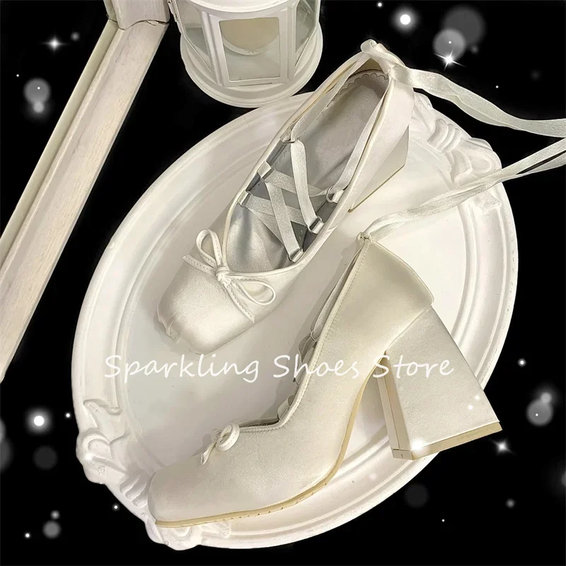 

Туфли-лодочки Лолиты для девочек на шнуровке с французским узлом-бабочкой, женские туфли Мэри Джейн на массивном каблуке с квадратным носком, женские модельные балетки