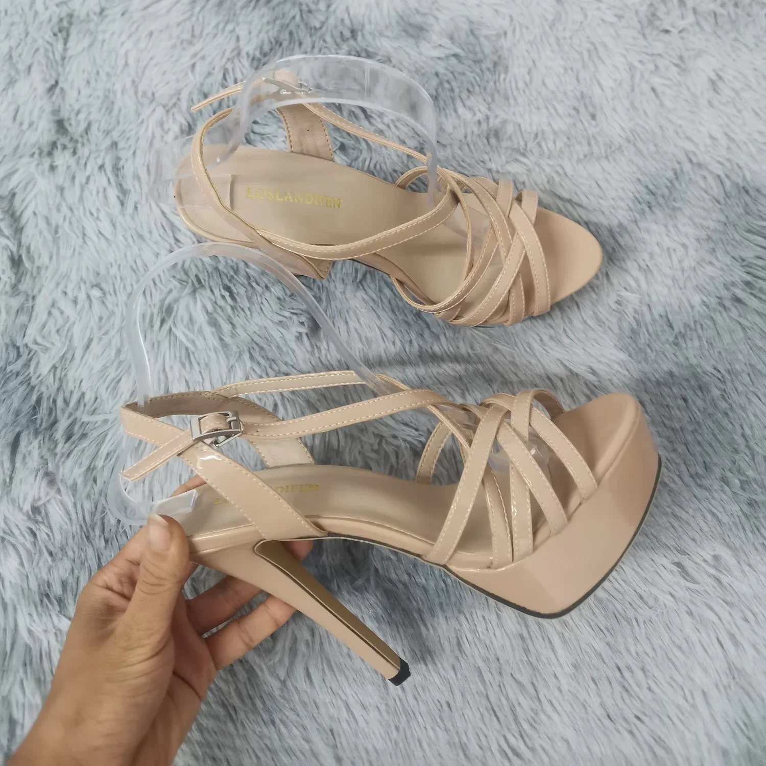LOSLANDIFEN 2026 NEW 14CM Platform High Heels Sandals Sexy Ankle Strap Open Toe Gladiator Party Dress Women Shoes Plus Size 44