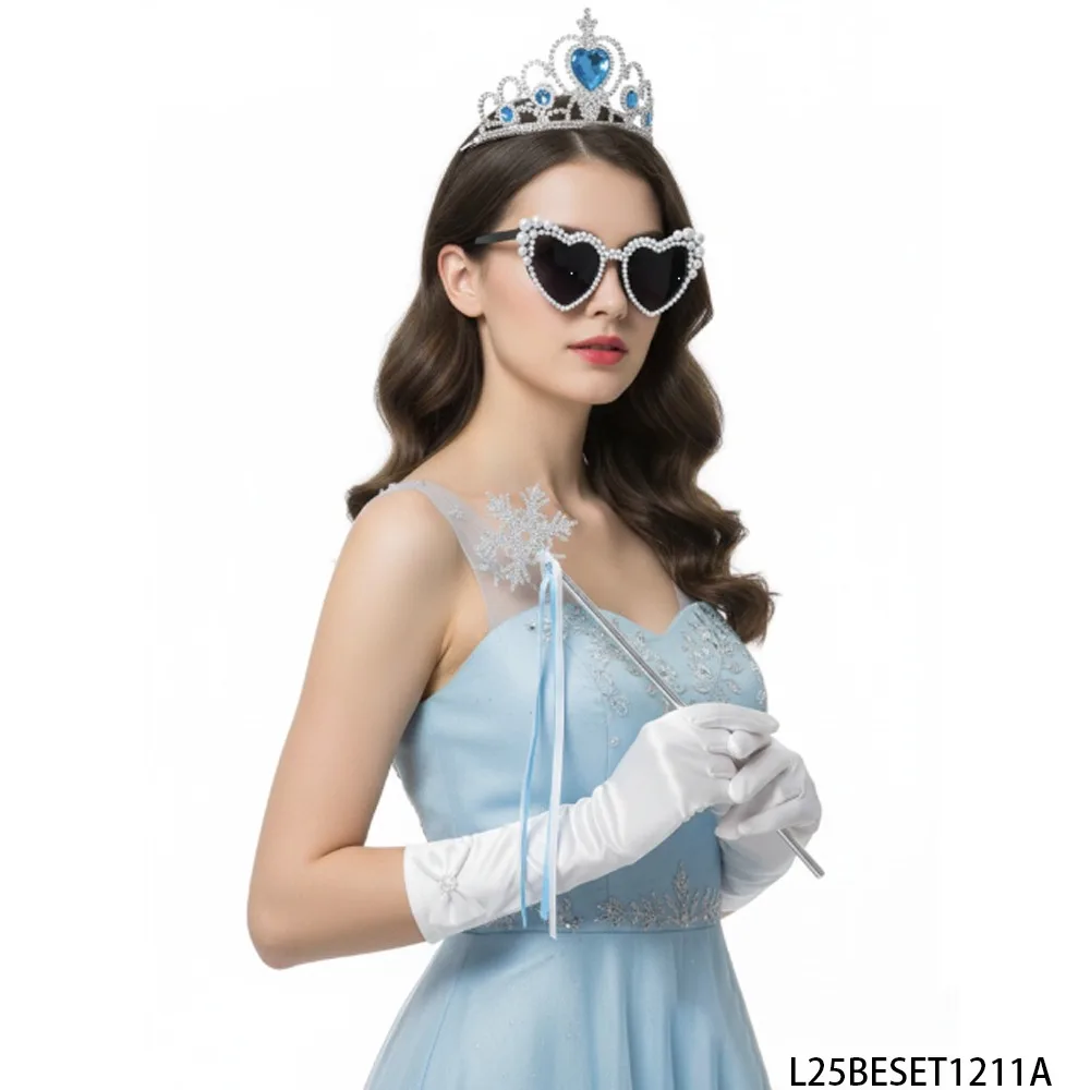 

Набор аксессуаров PESENAR Snow Ice — тиара с синим сердцем и бриллиантами, солнцезащитные очки со скипетром в форме снежинки, мечтательный