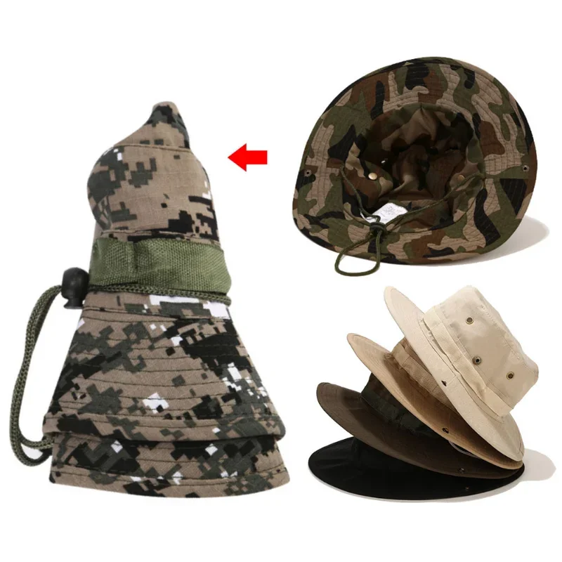 Sunscreen Boonie Hat Tactical Summer Sun Protection Cap Camouflage Hunting Hiking fishing Outdoor sports Jungle Cap Men