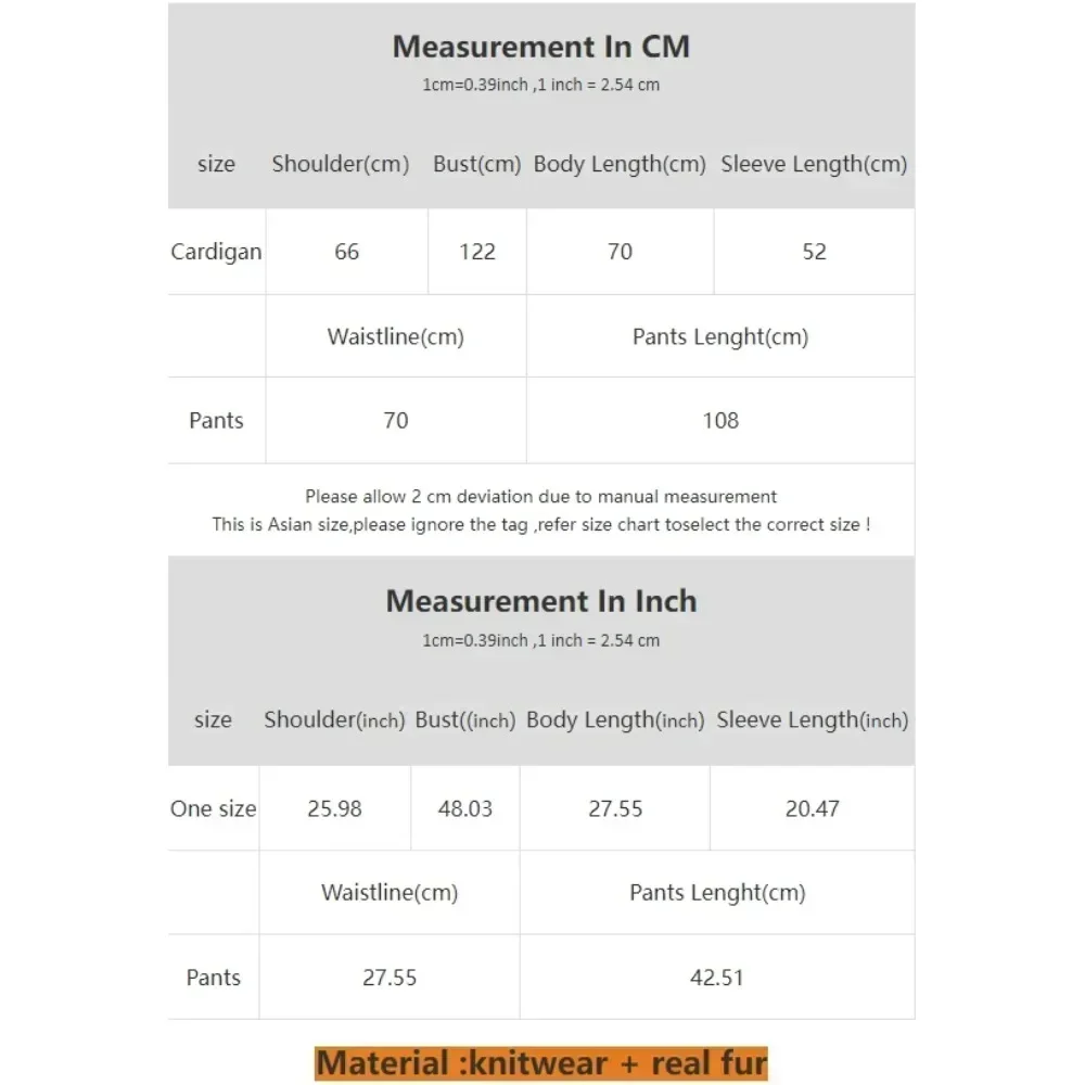 Thick Warm Natural Real Fox Fur Cuffs Coat 2024 New Fashion Autumn Winter Knitted Sweater Women Long Pants Set Jacket