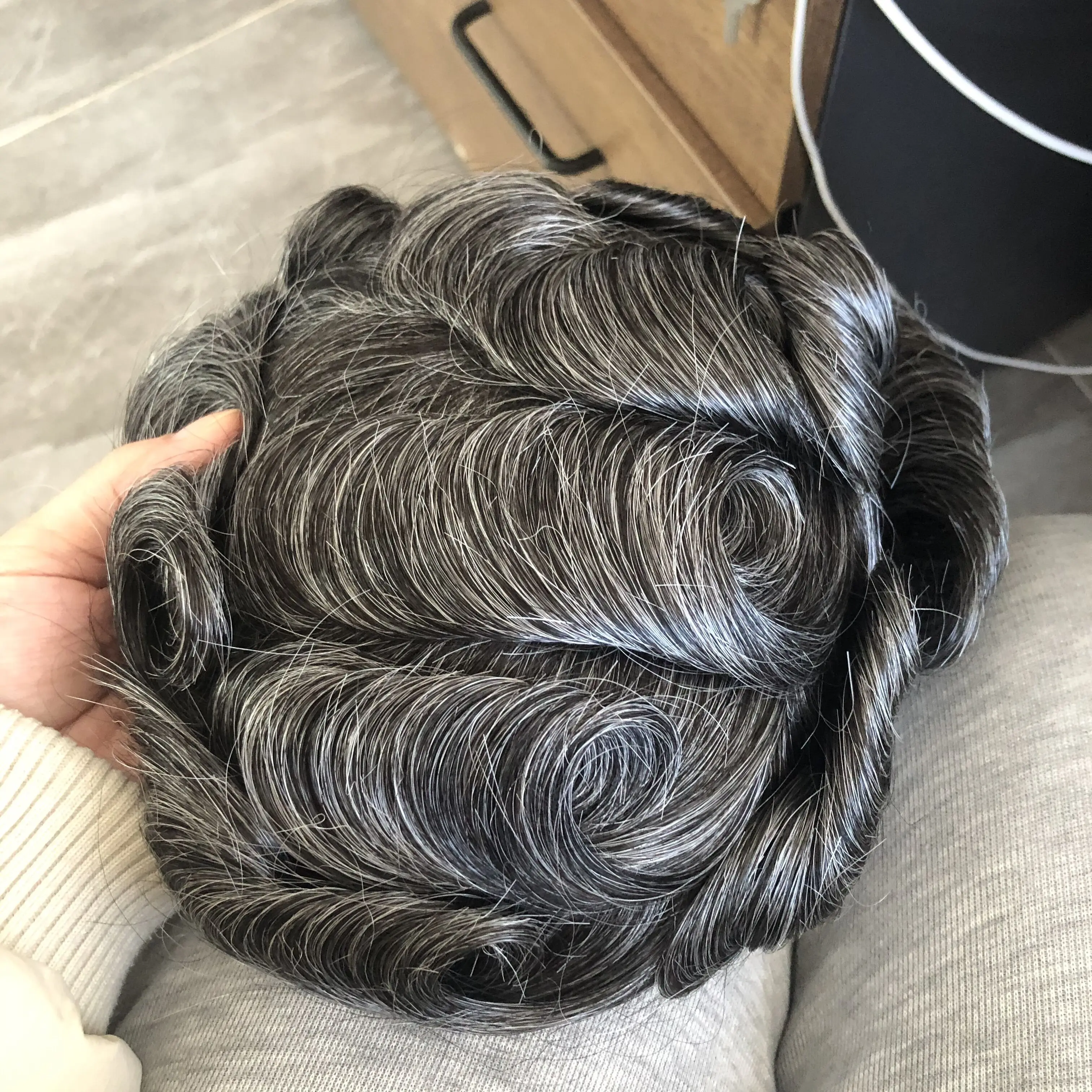 Natural Hairline 1B40 1B65 Grey Man Human Hair Wigs Toupee 120Density Strong PU Base Man Hairpieces System Capillary Easy Wear