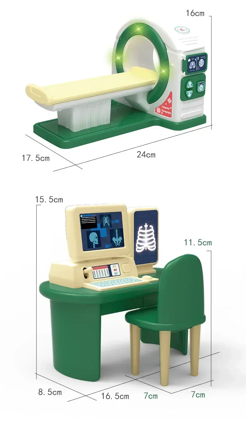 Máquina médica CT de simulación de luces y sonido de 20 piezas, muñeca de enfermera, estetoscopio, juego de médico, juguete para niños, casa de juegos, el mejor regalo para bebé