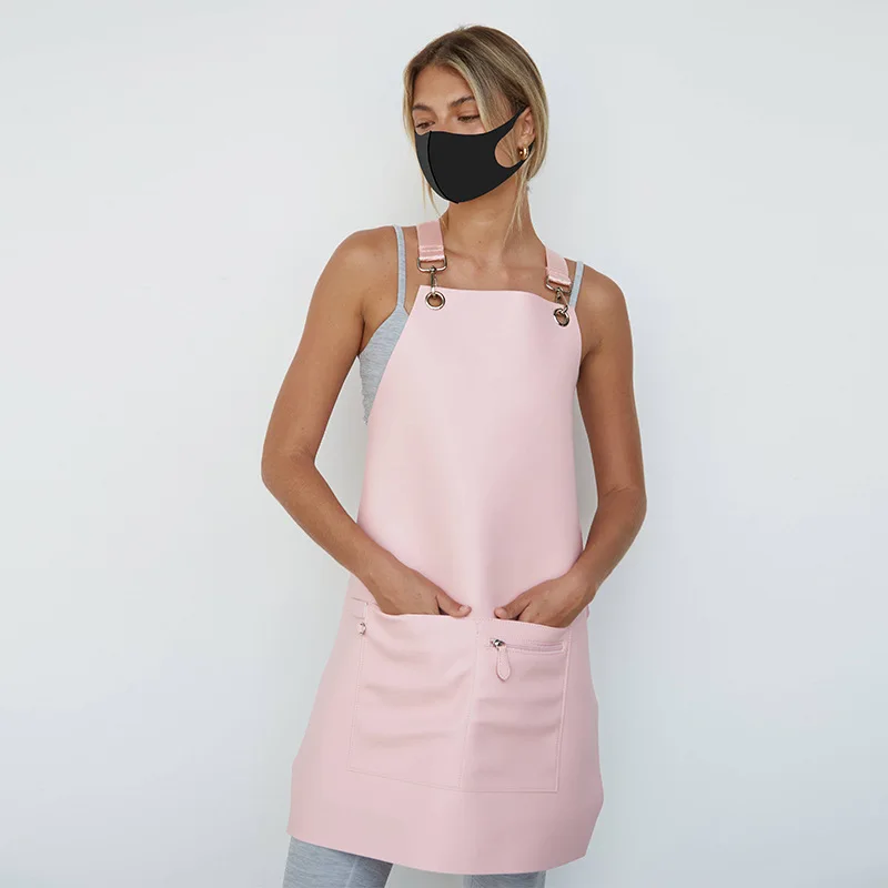 High Quality Women's PU Barber Apron with Adjustable Long Webbing Multiple Pockets Fashionable Waterproof and Stain Resistant