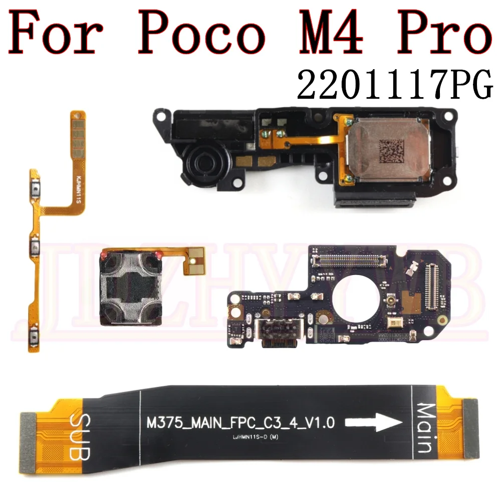 USB Charging Port Connector Board For Xiaomi Poco M4Pro M4 Pro Bottom Earpiece Loudspeaker Power Volume Motherboard Flex Cable