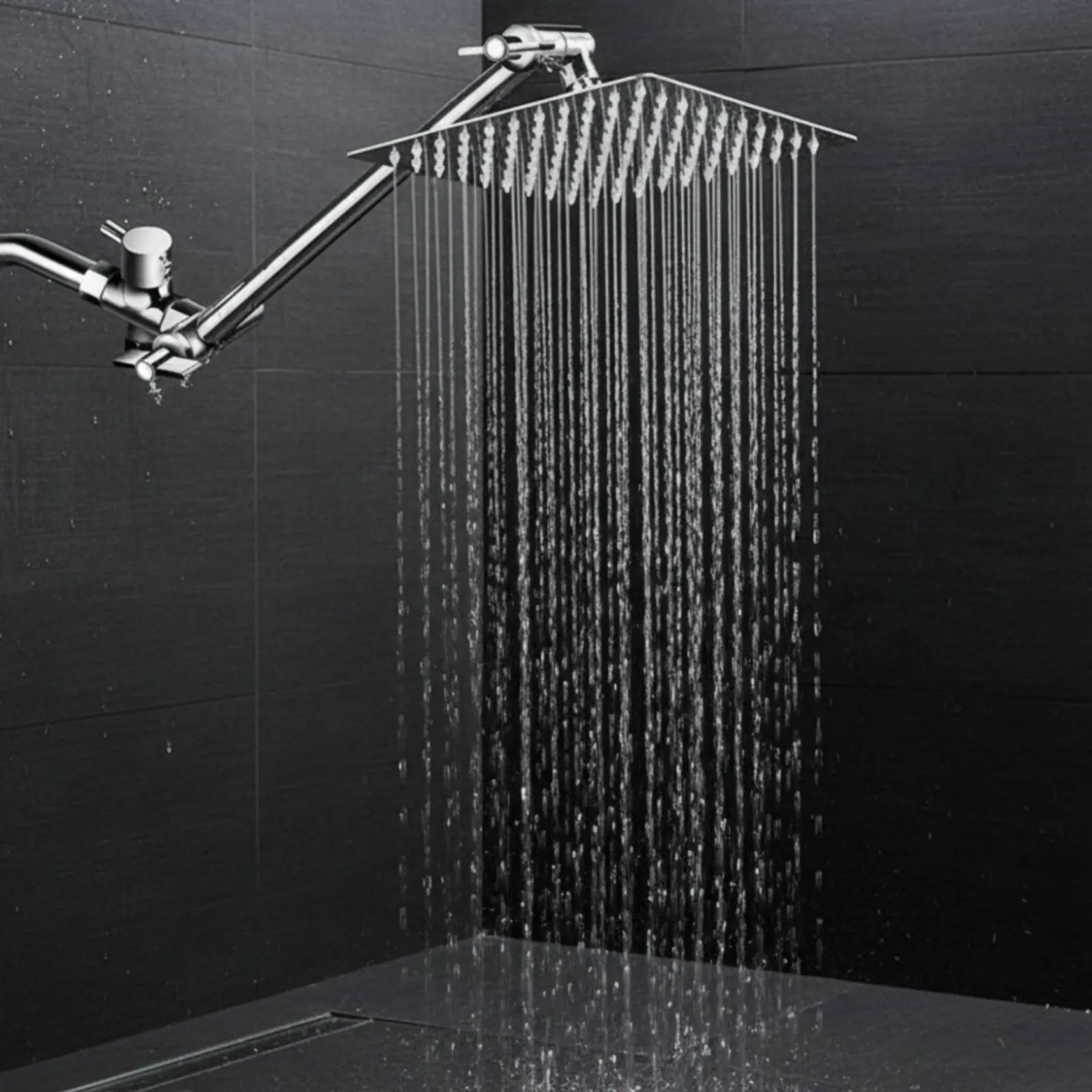 

Shower Head with Extension Extension Adhesive Mounting Installation Square Shower Head System Bathroom Fixture High Pressure