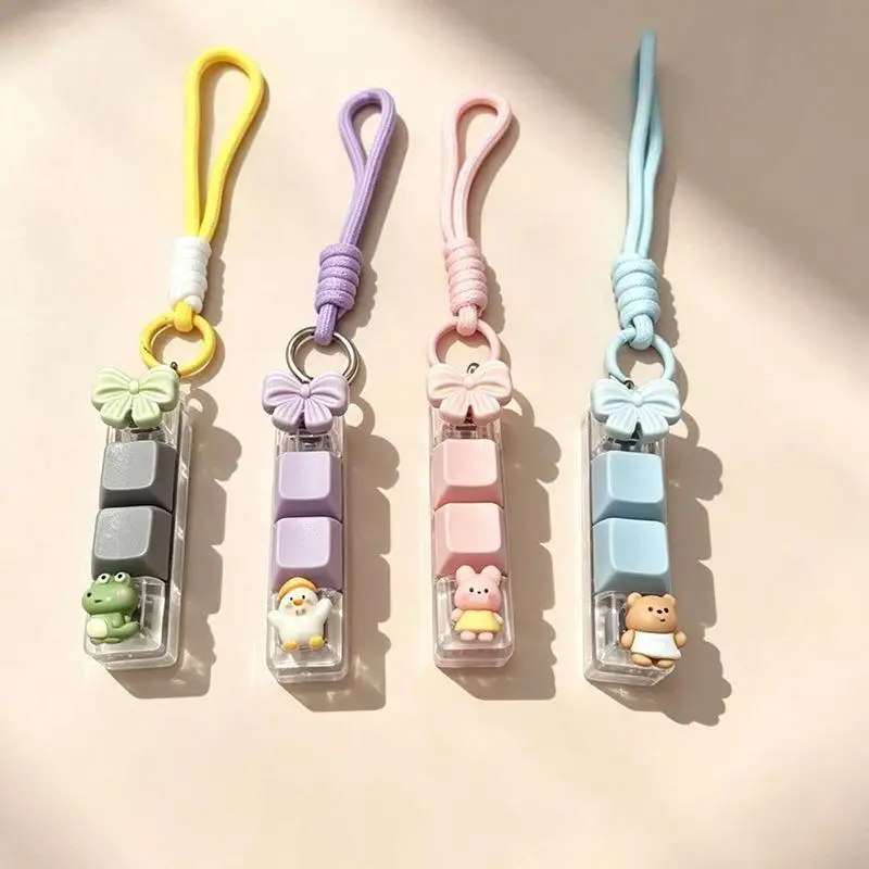 4 Grids Design Keyboard Clicker Keychain Cartoon Design Macaron Color Mini Keyboard Pendant Portable Creative Bowknot