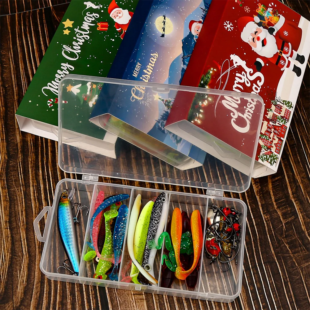 Christmas Fishing Vacation Advent Calendar 2024 Soft Lures Spoons Minnow Countdown Calendar Fishing Lures Set Xmas Gifts for Men