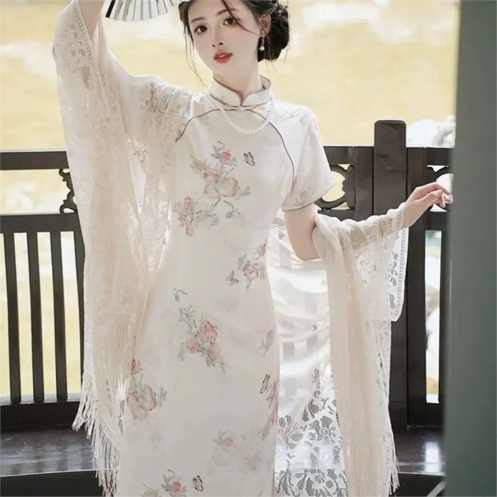 Floral Lace Beach Bikini Cover Up Hollow Floral Loose Fit Kimono Wrap Multi-Purpose Tassel Fringe Sun Protection Scarf For Women