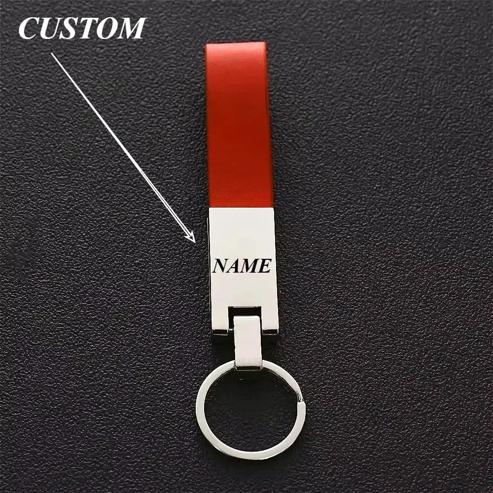 사용자 정의 레이저 남자 금속 가죽 키 체인 커플 키 체인 자동차 모토 로고 정품 럭셔리 비즈니스 부티크 열쇠 고리 반지 선물
