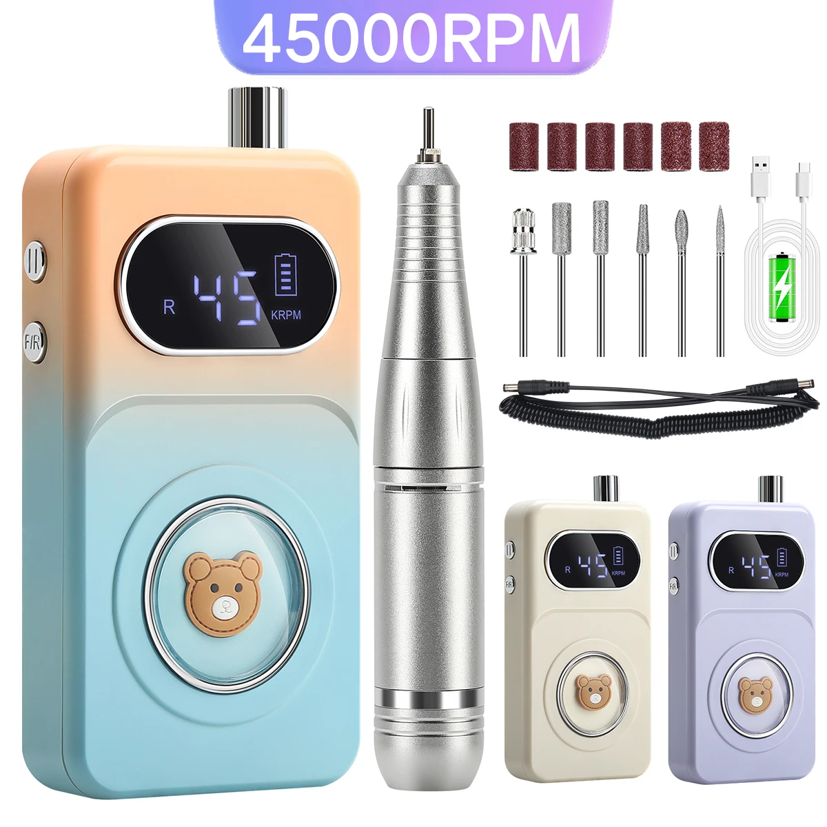 ماكينة حفر أظافر احترافية قابلة لإعادة الشحن 45000 دورة في الدقيقة للأظافر ملف كهربائي مع شاشة عالية الدقة قلم مانيكير معدني لصنفرة الأظافر #1