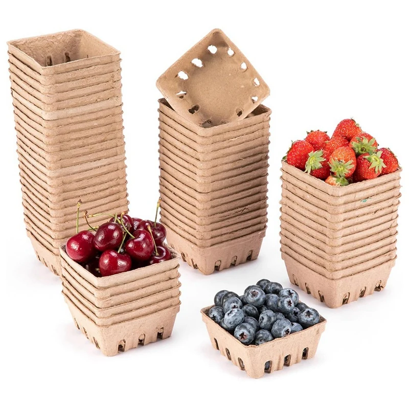 60 Pack Pulp Fiber Berry Basket, For Strawberry Blueberry Raspberry Grape Cherry, Produce Basket Containers