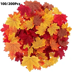 100/200Pcs Artificial Maple Leaves Autumn Fall Leaf for Thanksgiving Halloween Christmas Home Decoration Wedding Party Decor