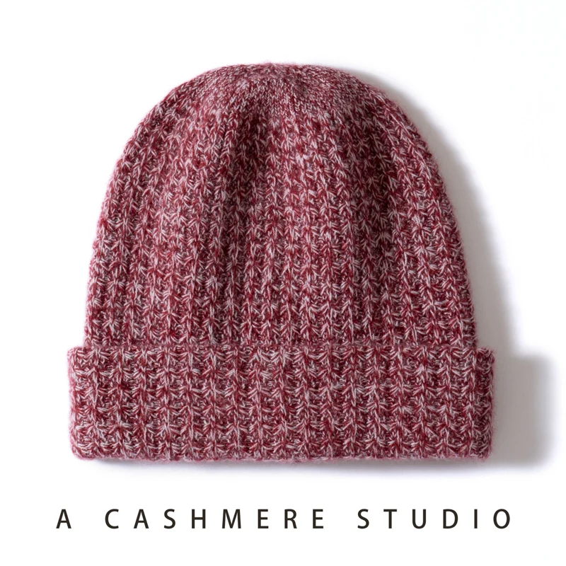 

High-Quality Thick Pure Cashmere Unisex Casual Hat Winter Fashion Yarn Knitted Beanie Warm Cashmere Cap For Men and Women