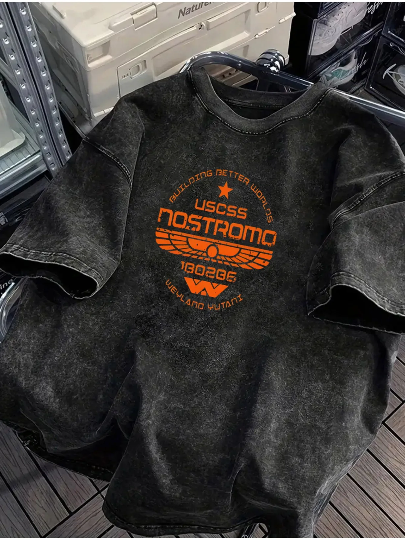 Men's Summer Vintage Washed Black Casual T-Shirt Suitable Sci-fi Fans Those Who Prefer The 1980s Style Breathable Comfortable