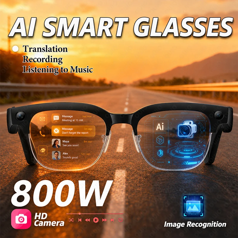 New 8MP HD Camera Video Recording WIFI Transmission Optical Image Stabilization AI Camera Recognition Smart Translation Glasses