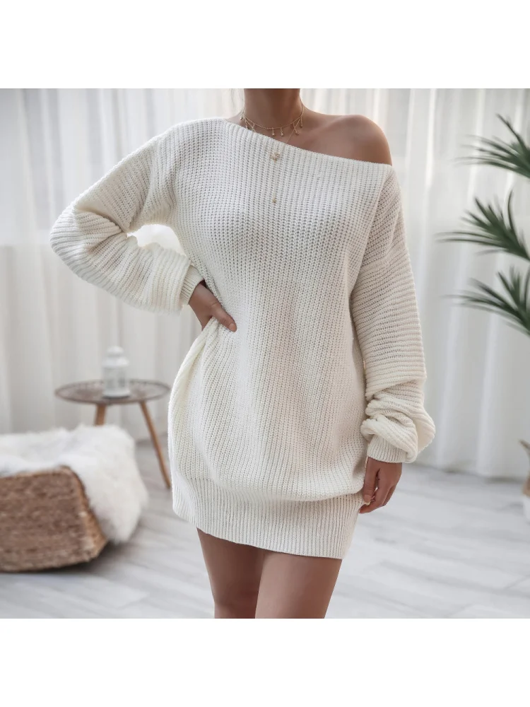 Abito maglione lavorato a maglia con maniche scoperte casual autunno e inverno da donna