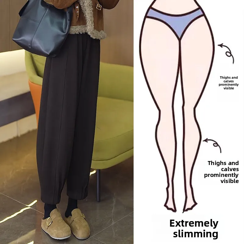 

Утепленные флисовые брюки-фонарики с высокой талией, повседневные, укороченные, в стиле «папины брюки» для женщин, осень-зима