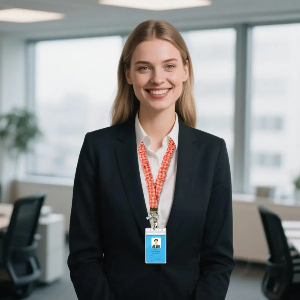 シュシュスタイルネックストラップ、防水IDカードバッグ2個付き、伸縮性IDバッジクリップセット、巻き取り式ストラップセット、キーデコレーション