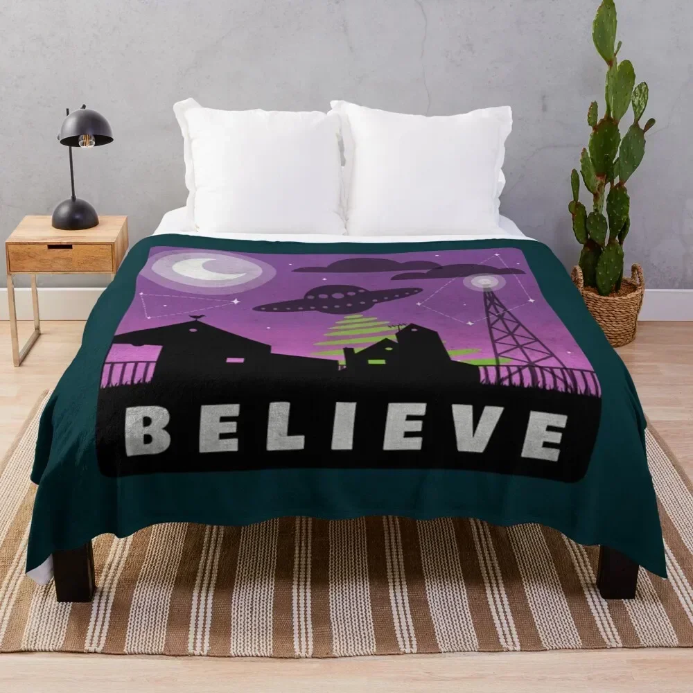 

Believe in aliens village nightscape Throw Blanket Compact Warm Blanket for Car Road Trip
