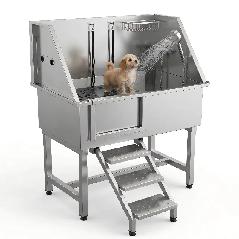 

Customizable Size 201 Stainless Steel Pet Grooming Bath Tub Pet Dog Bath Tub with Ramp Dog Grooming Tub