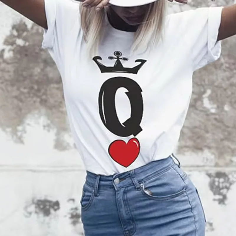 King Queen Printed Couple T-shirt Summer Fashion Woman Short Sleeves Casual O-Neck Tops Lover Tee Shirt Men Clothing