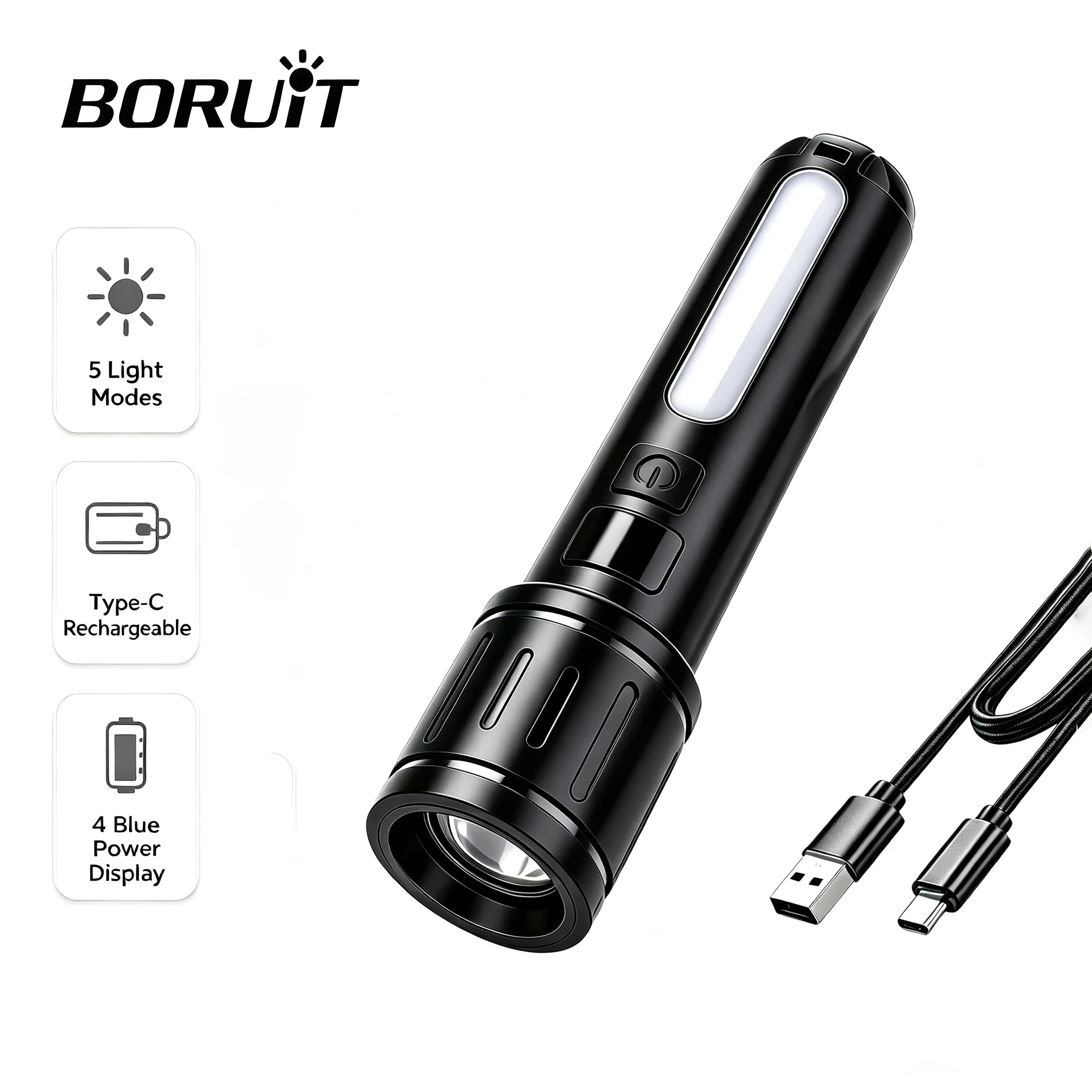 Fish Finder Battery - BORUiT Zoombare Taschenlampe mit Doppelleuchte, Typ-C