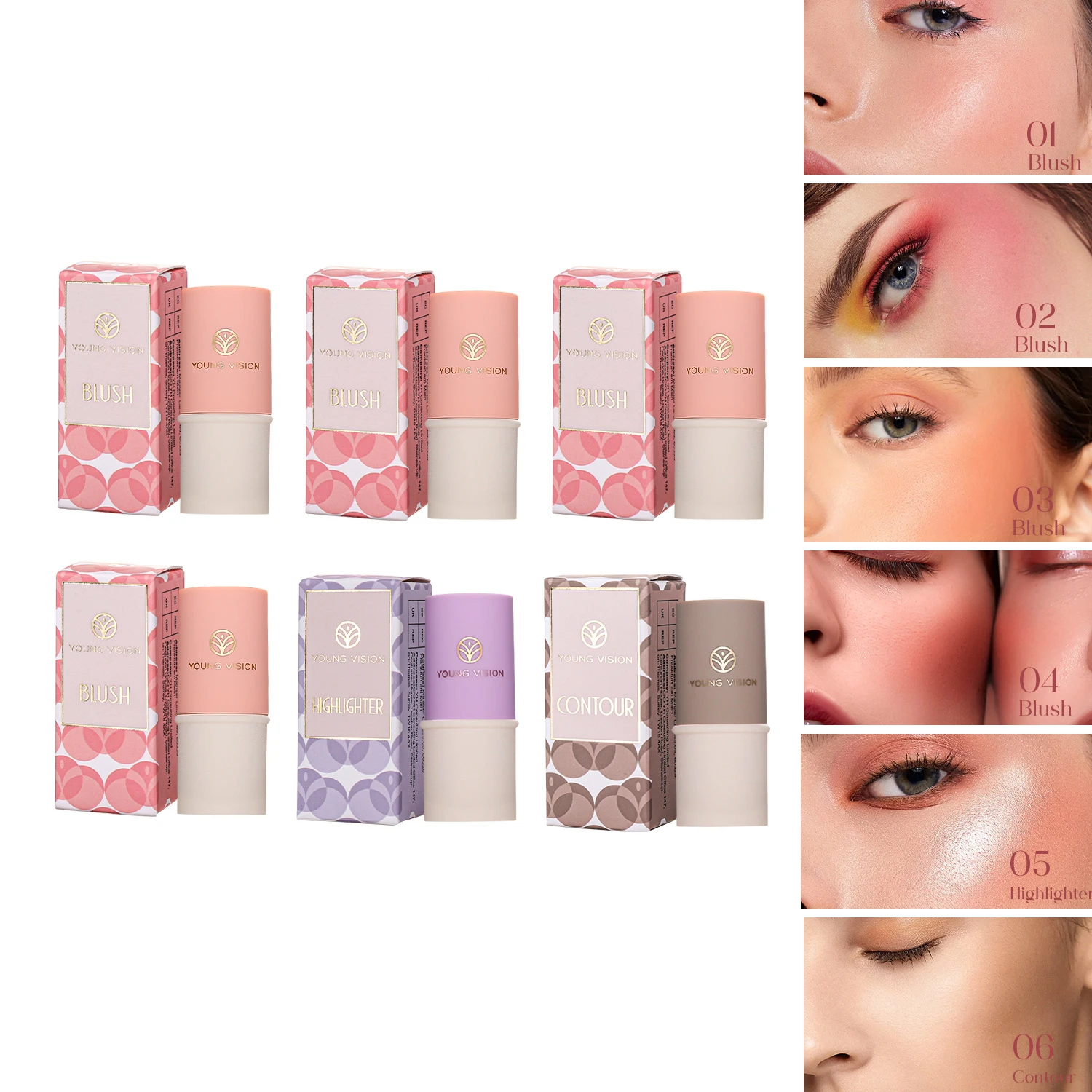 6 Colors Mineral Powder Lasting Natural Cream Blush Red Rouge Makeup Stick Cheek Tint Orange Peach Pink Blush Cosmetic Tool New