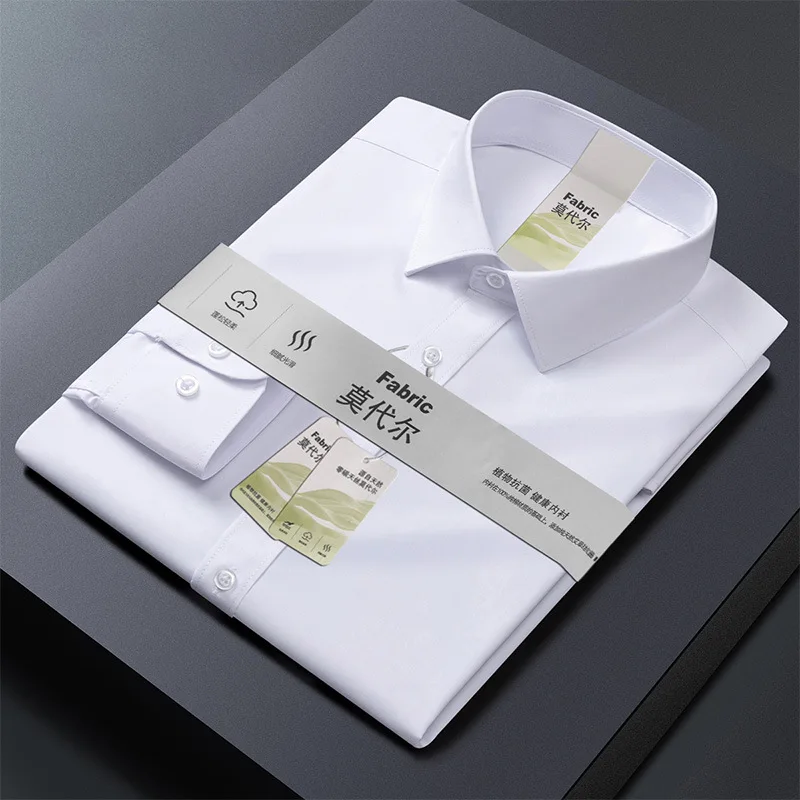 

Anti-wrinkle Modal polyester fiber Work White Shirt for Men Long Sleeve Man Shirt & short sleeve shirts for men black Casual