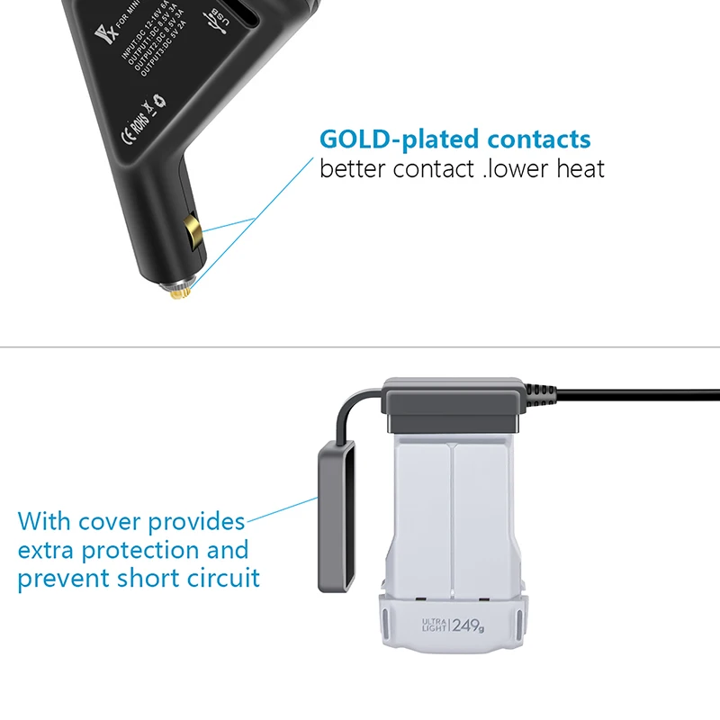 Para dji mini 3 pro carregador de carro 2 baterias hub carregamento rápido adaptador conector carro carga rápida simultaneamente acessórios drone