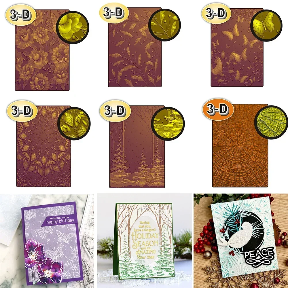 3D-geprägter Ordner, blühende Blumen und Blätter, Schmetterlingsbaum für Karten, Scrapbooking, Papier, Projektherstellung, fügen Sie strukturierte Details hinzu