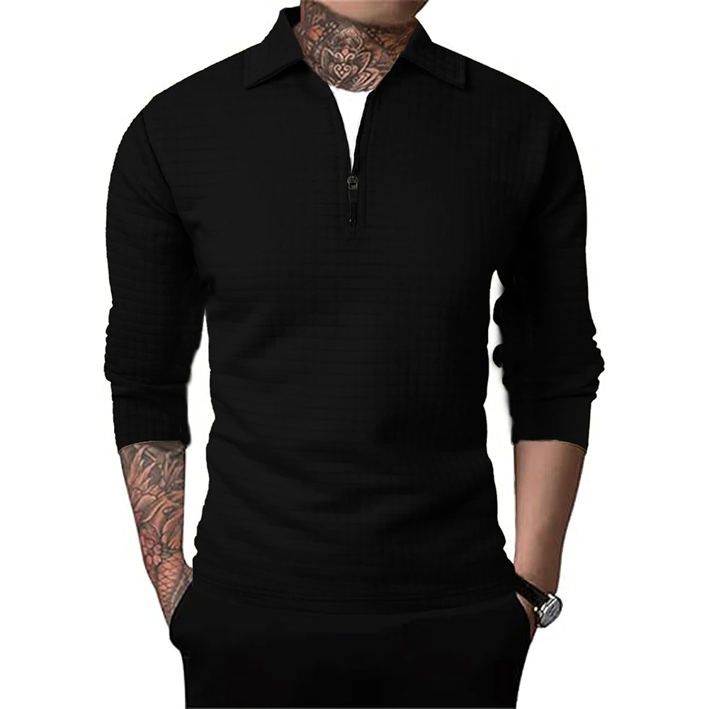 

New Men's Autumn And Winter Lapel Sports Zip Shirt Zipper Striped Long Sleeve High Elasticity Fashion Streetwear