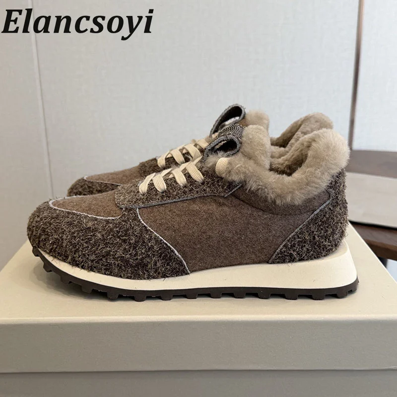Winter 2026 lace up low top suede casual lining paired with suede flat shoes for office commuting and casual flat cotton shoes