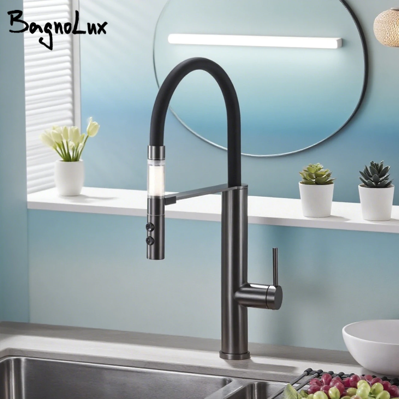 

Магнитный кухонный смеситель для горячей и холодной кухни, магнитный кран, выдвижной распылитель, керамический картридж, поддержка палубы, смеситель для мытья раковины