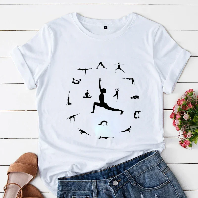 New 2000s Lovely Tee Y2k Top Tshirt Fashion Clothes Women Summer Casual Yoga Posture Print Clothing Short Sleeve Graphic T-shirt