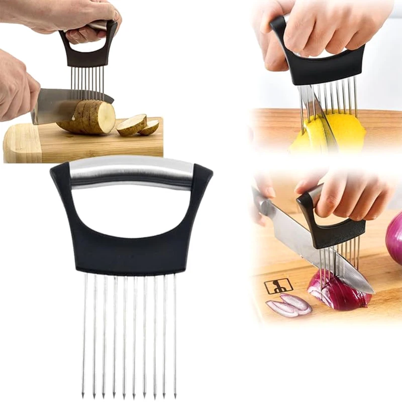 Stainless Steel Onion Slicers Holder Vegetable Tomato Shredders Kitchen Tools For Slicing Meat Cheese Blocks Pin Needle