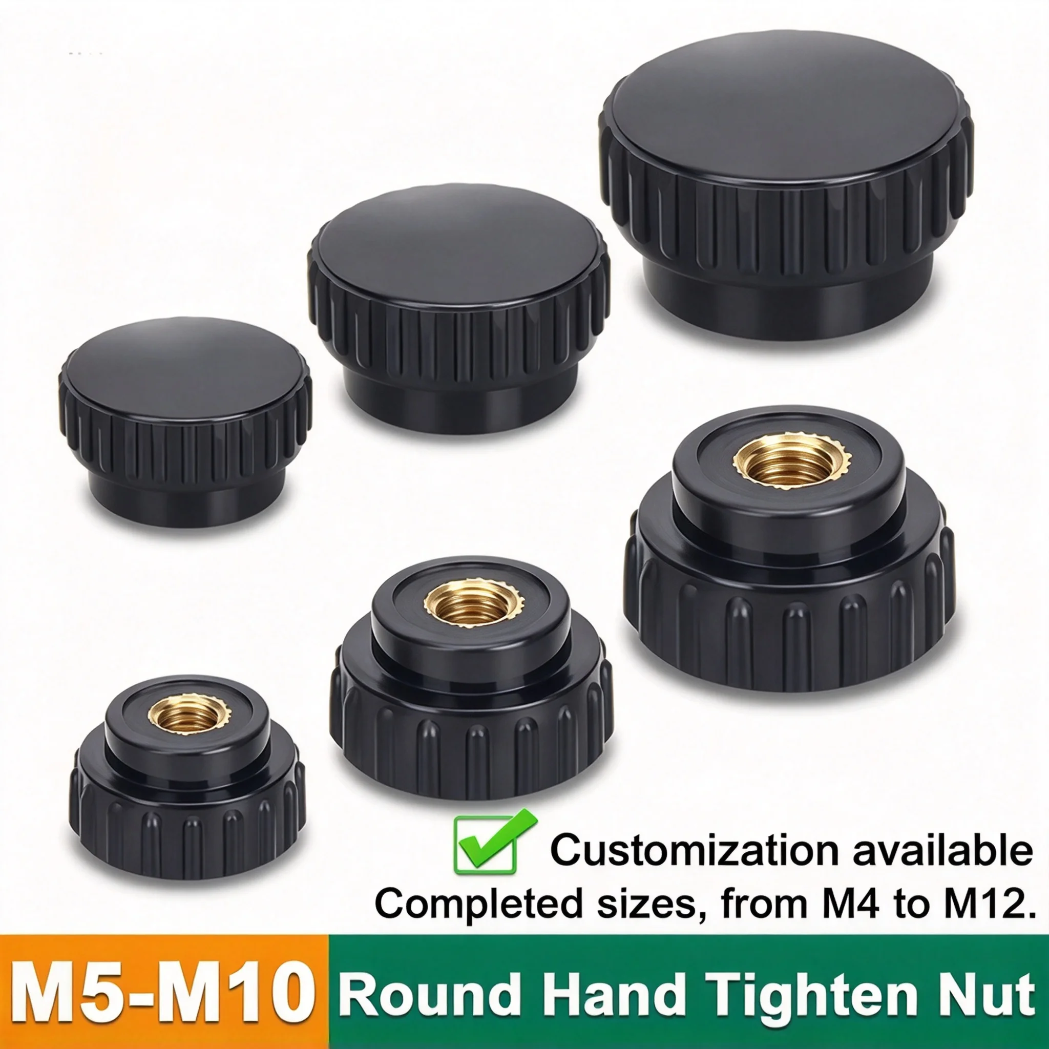 1/5/10pcs M5 M6 M8 M10 Round Knurled Plum Bakelite Hand Tighten Nuts Plastic Head 16-40mm Copper Core Manual Hand Knob Thumb Nut