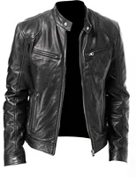 Men's Leather Jacket Bomber Motorcycle Biker Pu Leather Casual Loose Fit Faux Jacket For Men 4