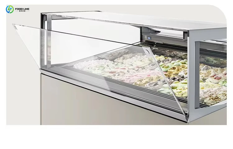 Industrial New Design Gelato Display Cabinets Customized Commercial Freezer Display Case Showcase Stable Cooling