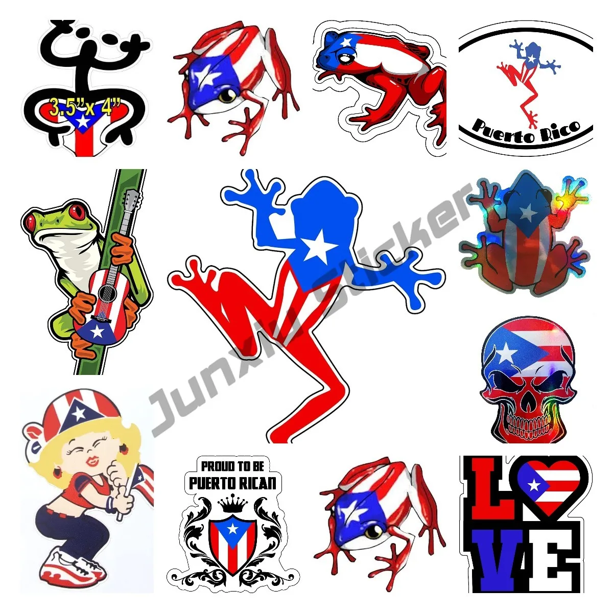 Puerto Rican Frog Vinyl Decal Turtle Flag Bumper Sticker Skull for Laptops Tumblers Windows Cars Trucks Walls Waterproof Decor