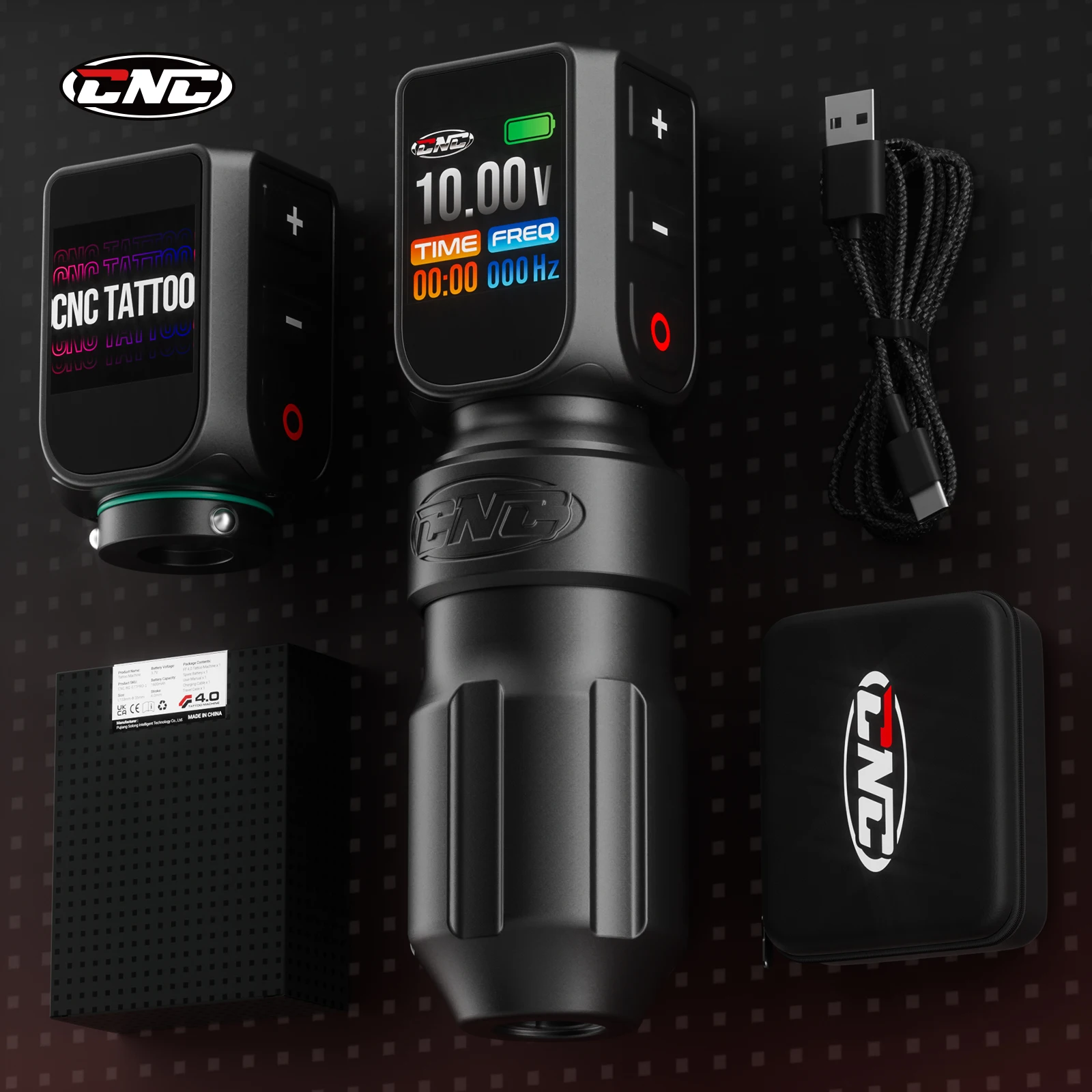 Sanatçı için İki 1600mAh Kapasiteli Pil ve Dijital LED Ekran Ayarlanabilir İnme Dövme Malzemeleri ile CNC Kablosuz Dövme Kalemi