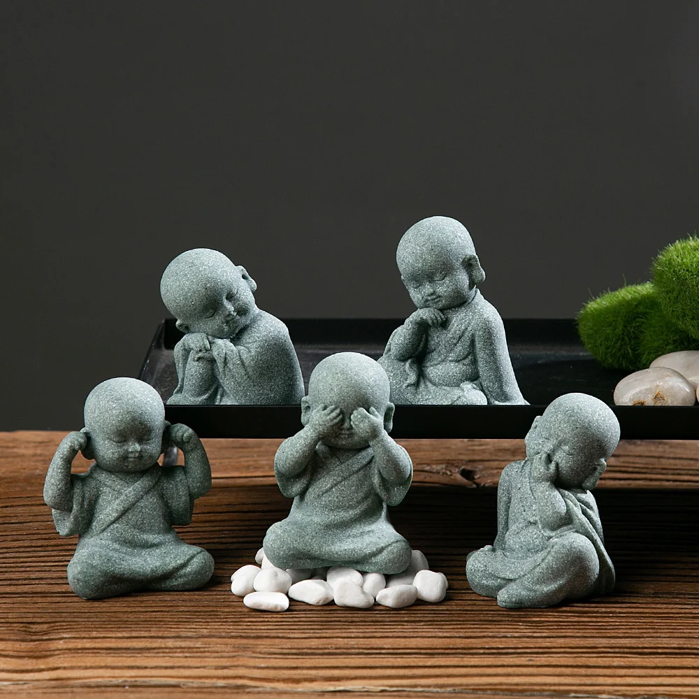1Pcs Garden Decor Cute Buddha Stone Statue Little Buddhist Monk Buddhism Figurines Zen Garden Ornament Meditation Aquarium Decor - Image 2