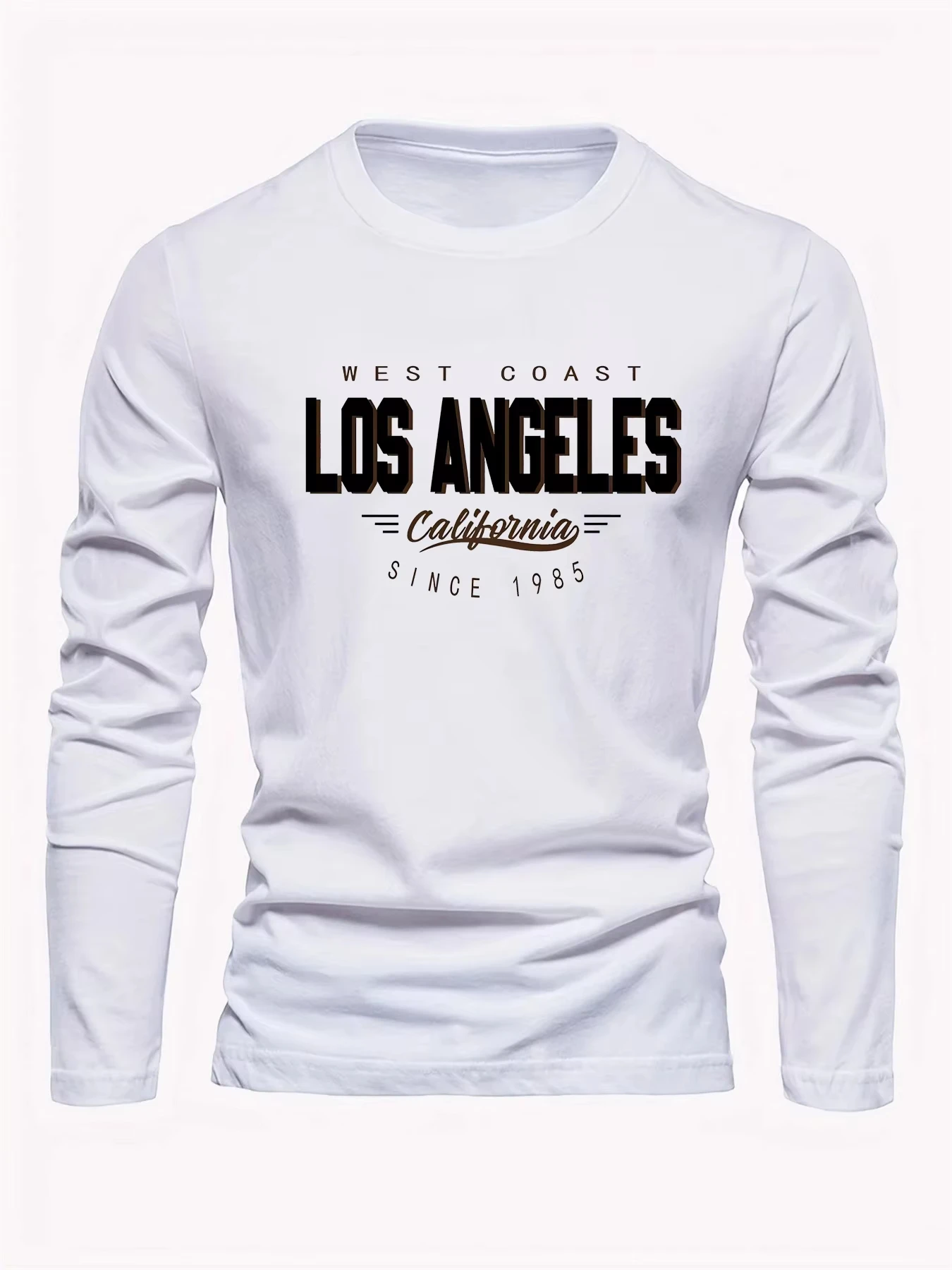 Men's Basic Versatile Loose and Comfortable Casual Sports California Letter Printed Round Neck Long Sleeved T-shirt Top