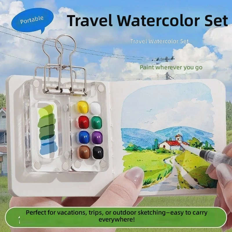 Mini Watercolor Paint Box Acrylic Portable Hand Ledger Book Sketching Travel Painting Book Colorful Sketchpad Set