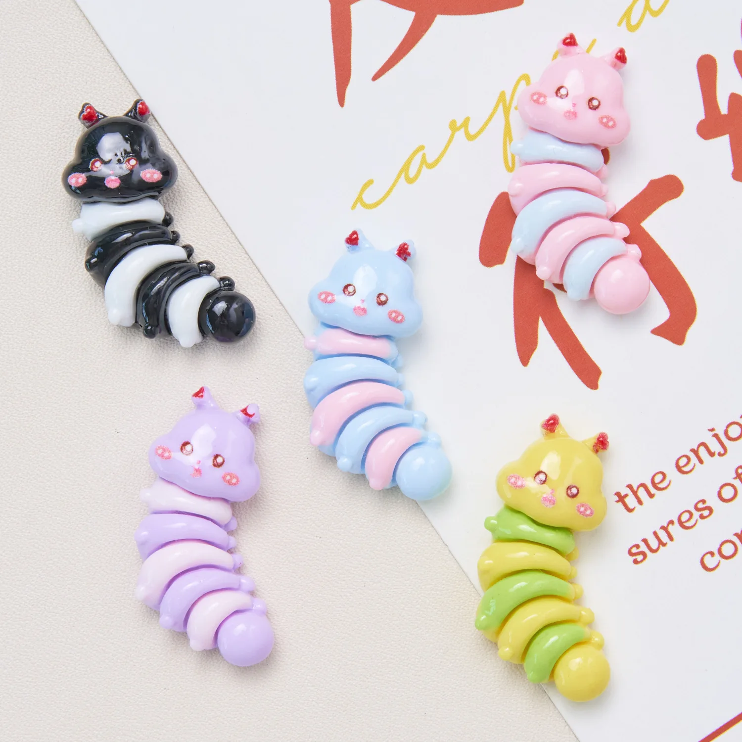 

100pcs Kawaii Cartoon Caterpillar Insect Flatback Resin Cabochon Fit Phone Decor DIY Jewelry Accessory Scrapbook