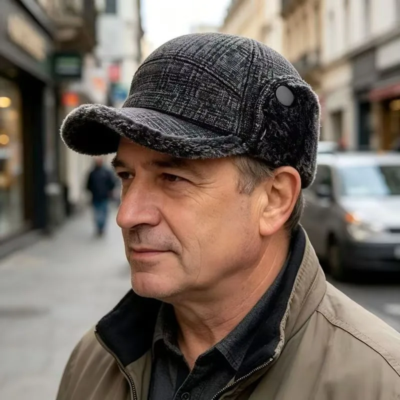 Hat Men's Autumn and Winter Woolen Thickened Middle-aged and Elderly Woolen Hat Ear Protector Peaked Cap Old Man Warm Hat