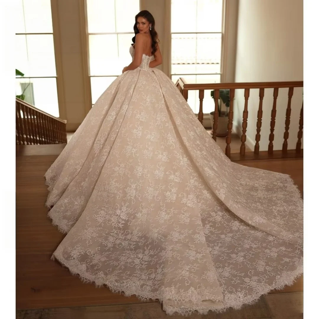 Customize Luxury Sleeveless Wedding Dress Embroidery Pearls A-Line Bridal Gown Princess Custom Party Vestido De Novia