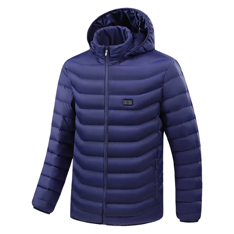 New Arrival Men's Pure Color Heating Jacket with Hood, 15 Zone Large Area Heating Cotton Clothes, Thermal Jacket