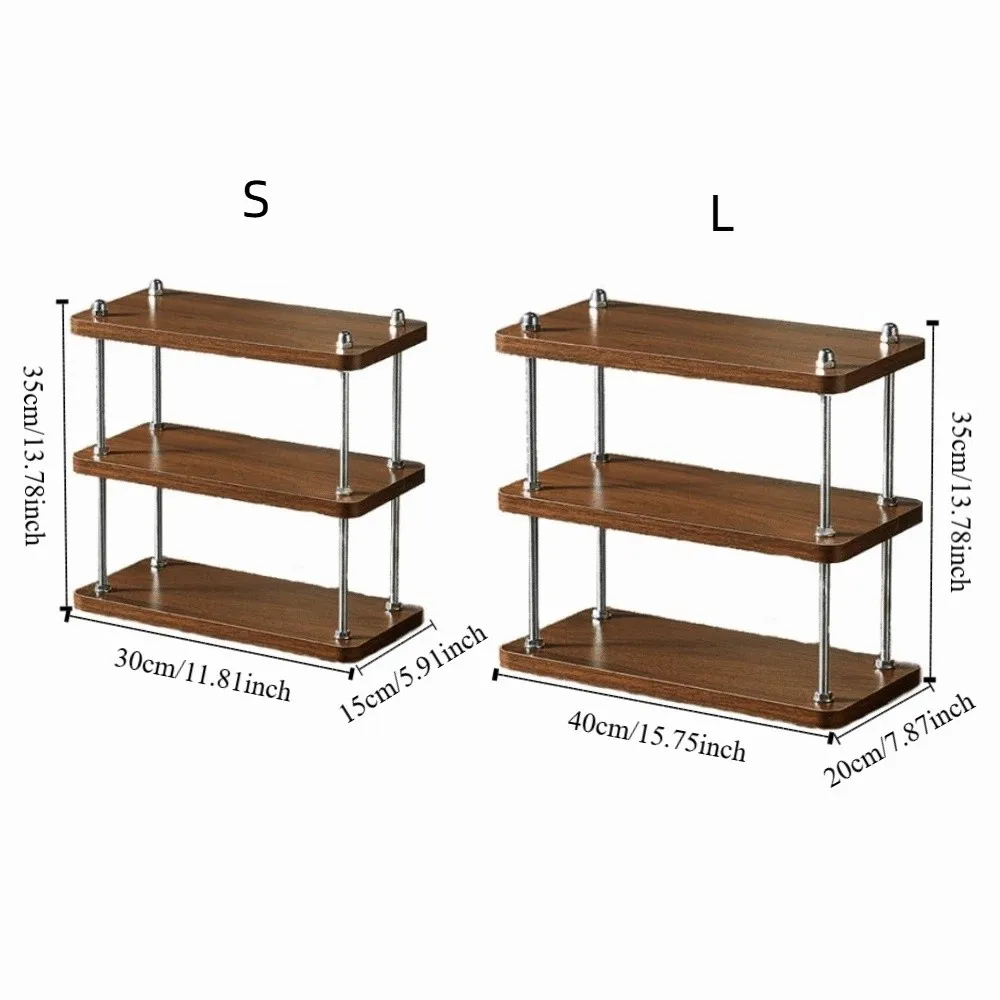 Vintage Wooden Storage Rack Thickened Minimalist Cup Storage Rack Convenient 3-Tier Display Shelf Desktop Organizer
