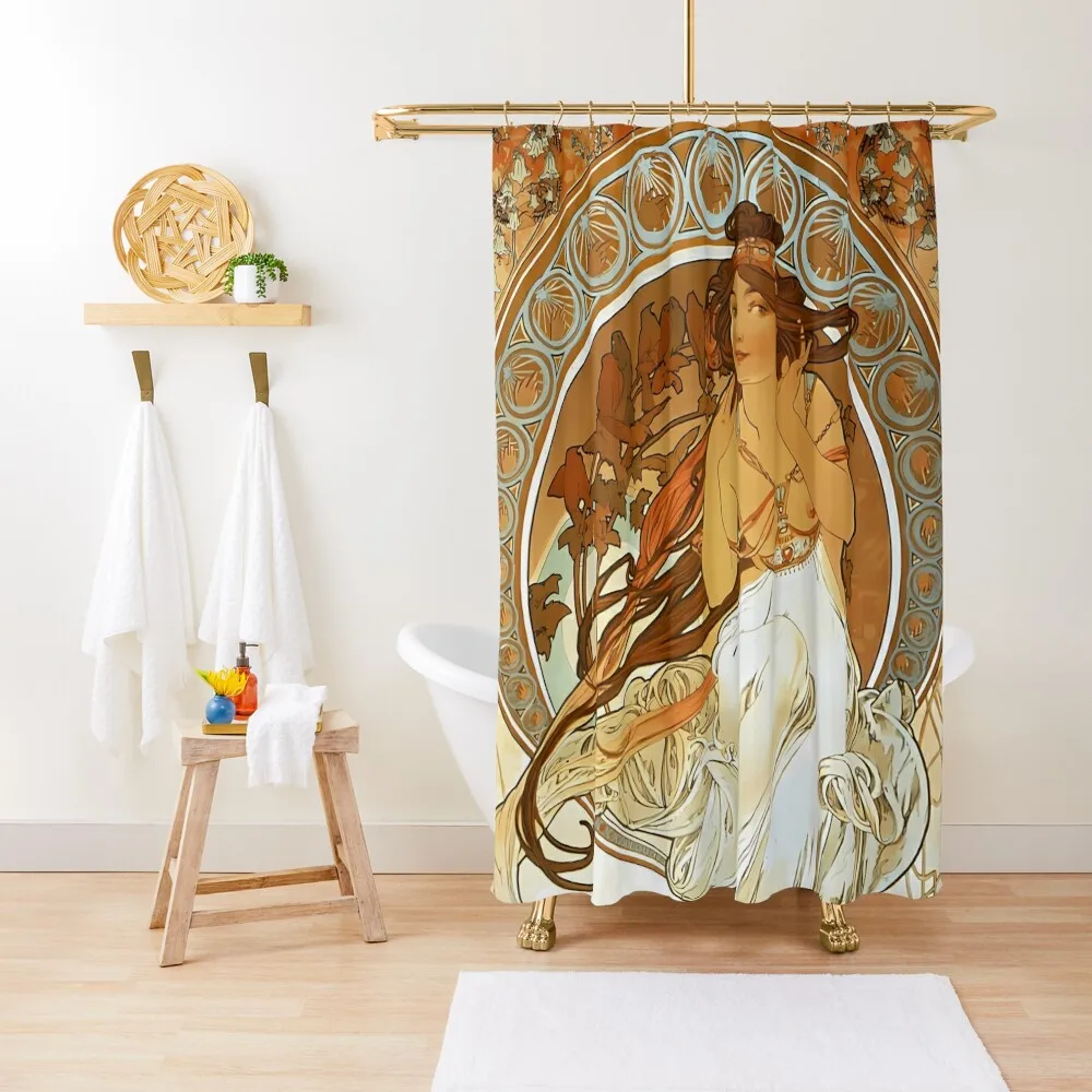 

Alphonse Mucha, Music, Art Nouveau Shower Curtain Anti-Mold Waterproof Shower Shower For Bathrooms Bathroom Deco Curtain